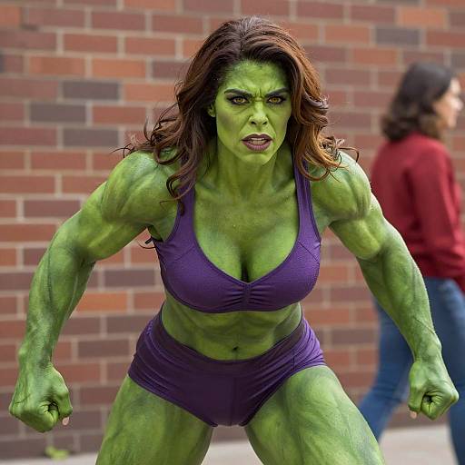 Muscular Woman in Green Hulk Costume