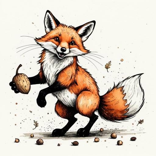 Whimsical Fox with Acorn Illustration