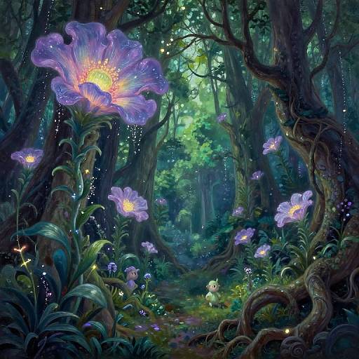 Enchanted Forest with Luminescent Flora