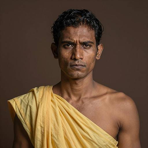Serious Man Wearing Yellow Draped Cloth