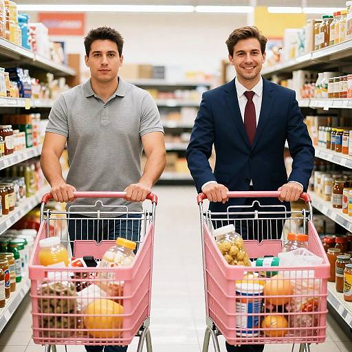 Two Men Shopping with Grocery Carts
