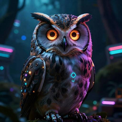 Cybernetic Owl in Neon Cyber Jungle
