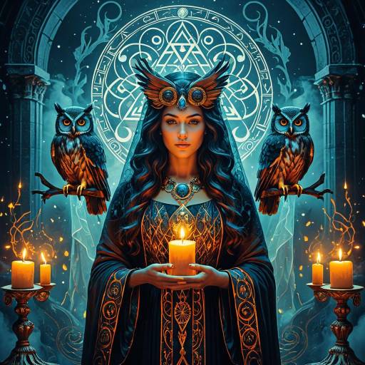 Goddess Hekate with Owls and Candles Goddess Hekate with Owls and Candles