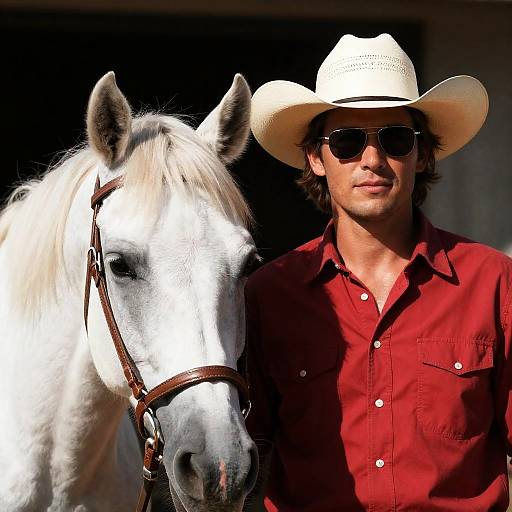 Man in Cowboy Hat with White Horse