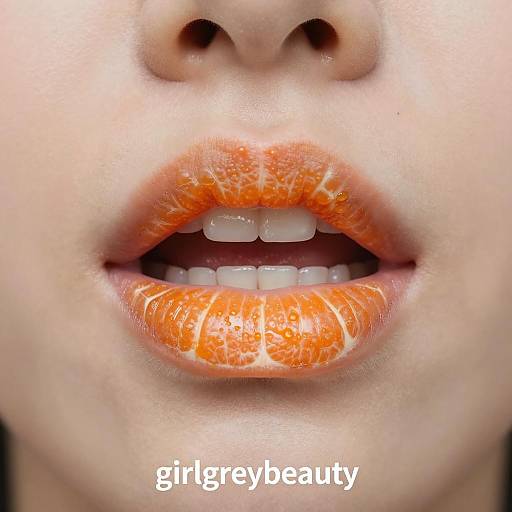 Close-Up of Lips with Orange Pattern