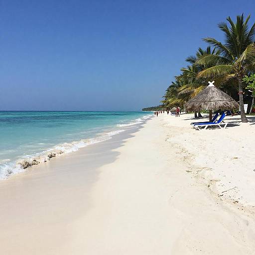 Pristine Tropical Beach with Palm Trees and Thatched Hut