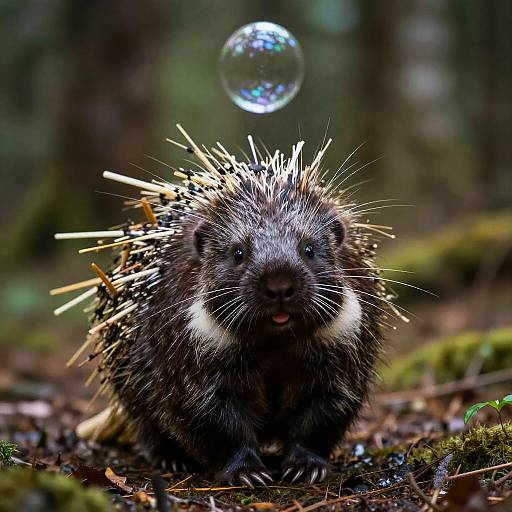 Photorealistic Porcupine in Forest