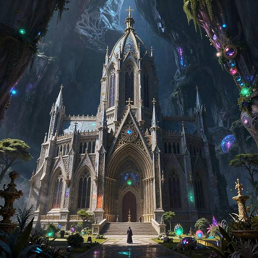 Bioluminescent Elven Cathedral in Cliffside Garden