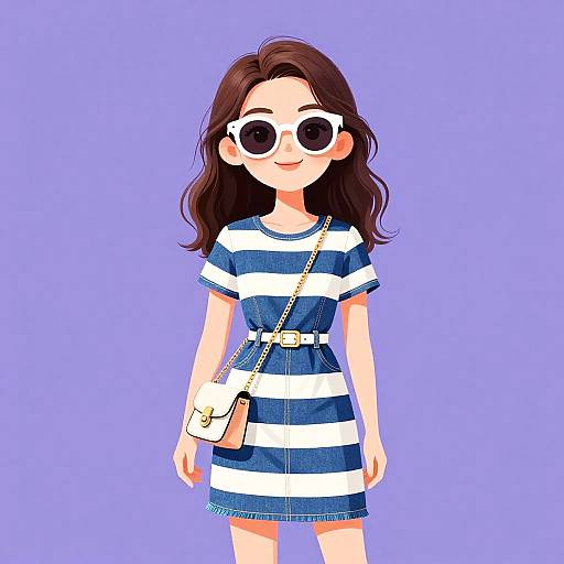 Chic Smiling Woman in Striped Dress