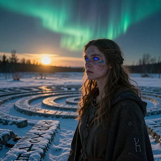 Ancient Slavic Seer Amid Aurora Glow