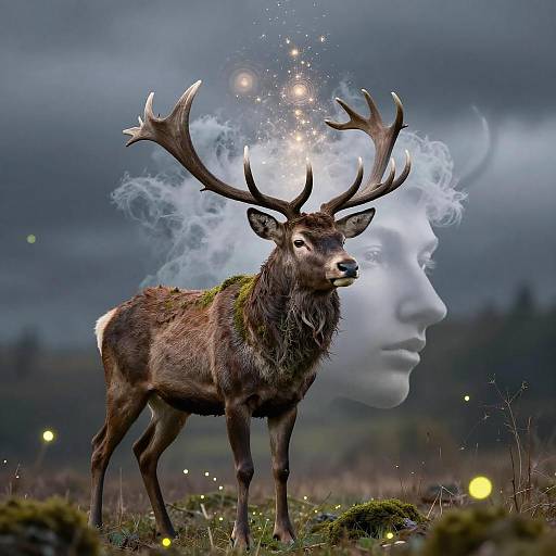 Majestic Stag with Ethereal Double Exposure