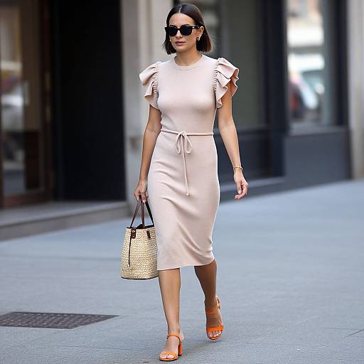 Stylish Woman in Blush Knit Dress