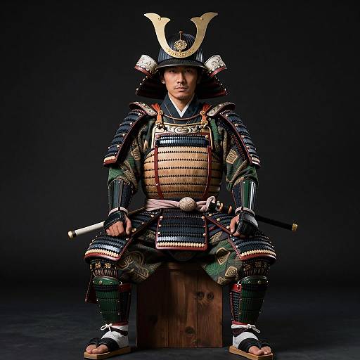 Samurai Armor Display on Wooden Block