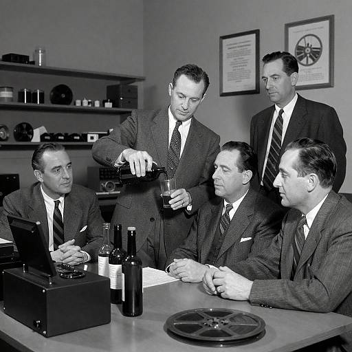 Vintage Film Editing Room with Men