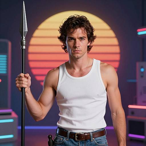 Retro-Futuristic Warrior with Spear