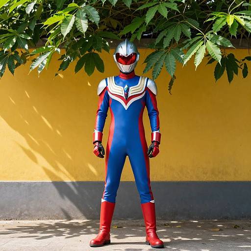 Futuristic Suit Against Lush Yellow Wall