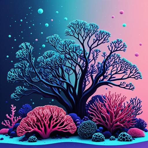 Elegant 3D Bioluminescent Coral Reef Art