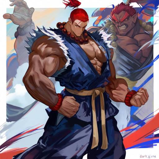 Illustration of Akuma (street fighter), street fighter in the style of Loooyd