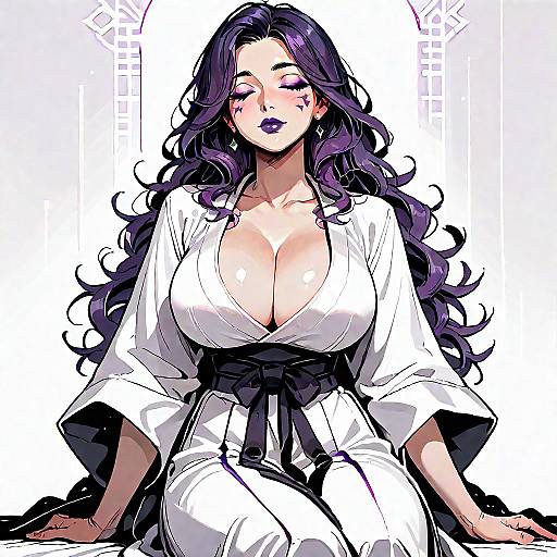 Happy Purple-Haired Anime Woman in Coat