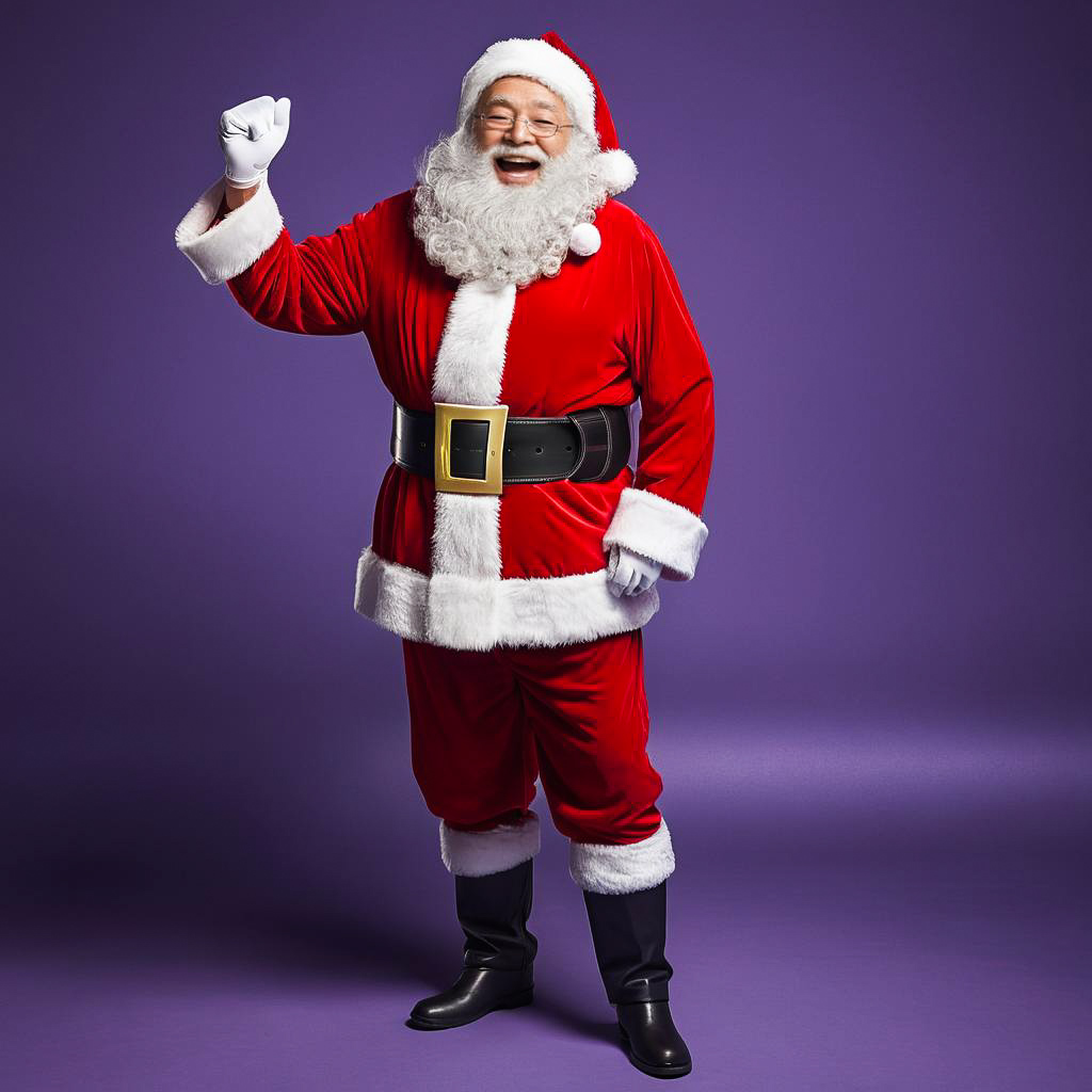 Laughing Elderly Man in Santa Outfit