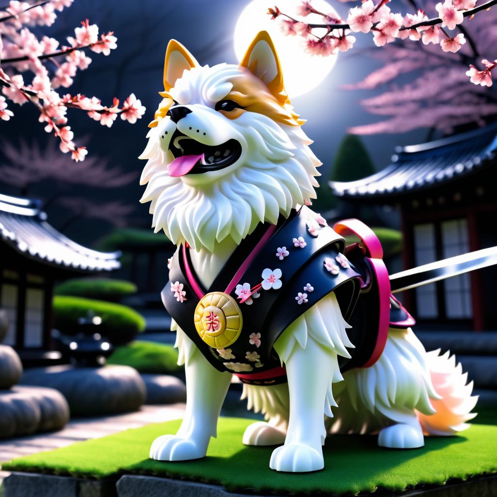 Epic Gritty Samurai Dog in Moonlight