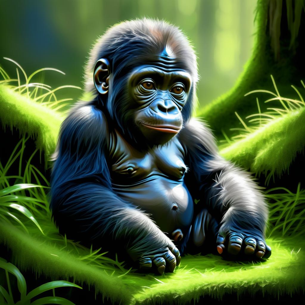 Peaceful Baby Gorilla in Mossy Clearing