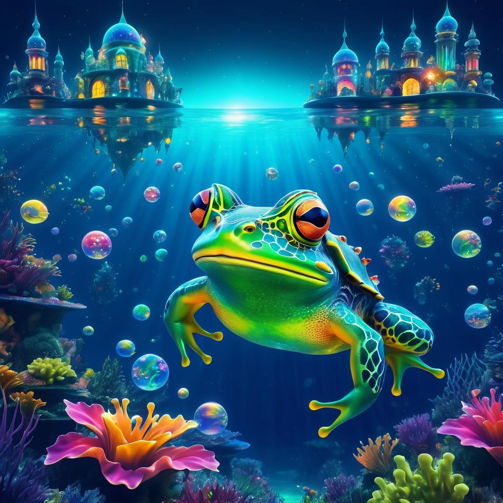 Surreal Colossal Frog in Vibrant Ocean