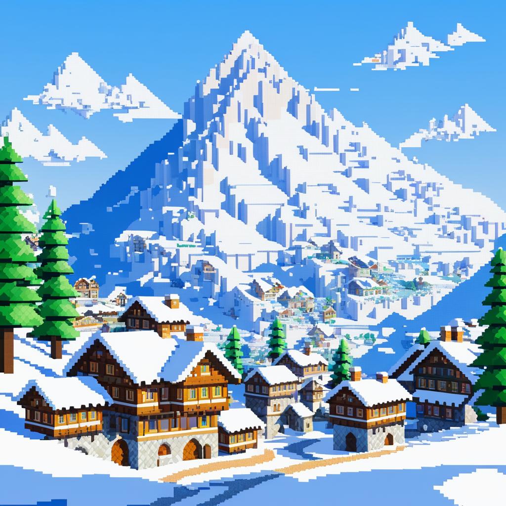 Charming 16-Bit Mountain Village Scene