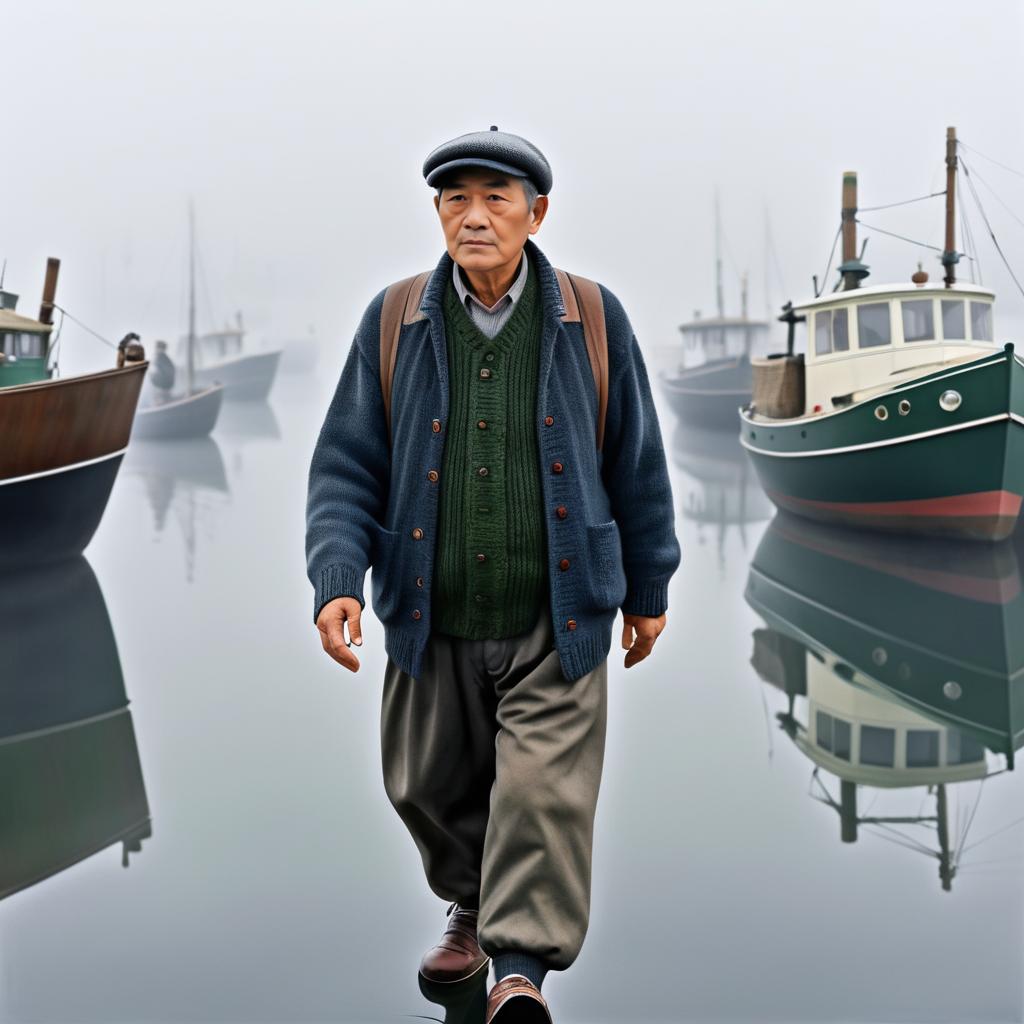 Nostalgic Fisherman in Foggy Harbor