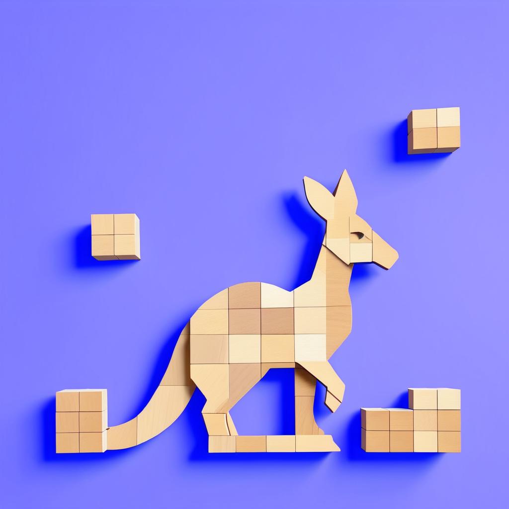 Wooden Block Kangaroo on Periwinkle Canvas