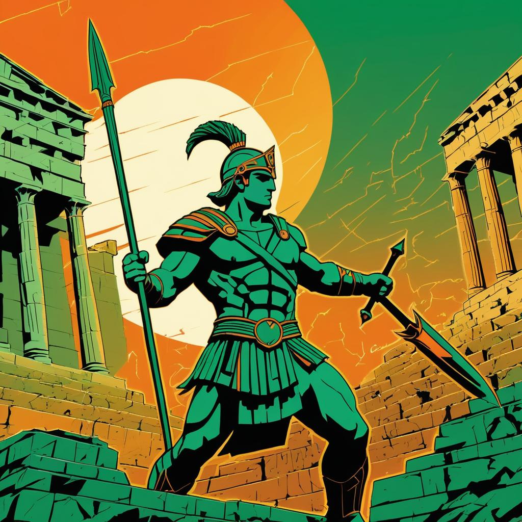 Achilles in Battle: Comic Style Illustration