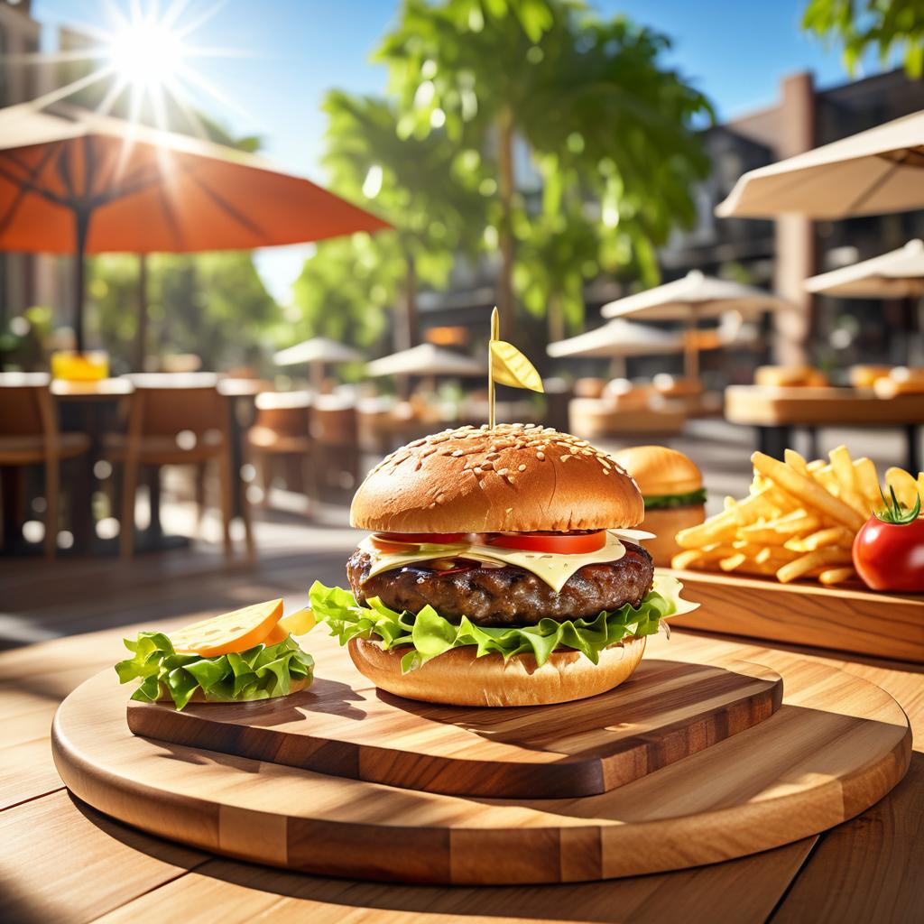 Gourmet Burger in Sunlit Cafe