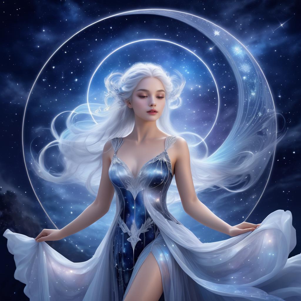 Ethereal Goddess in Starry Night Sky