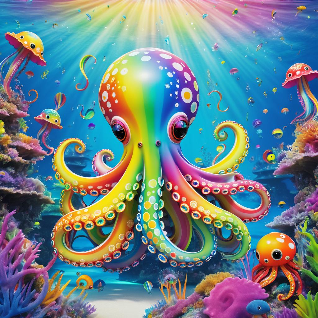 Whimsical Rainbow Octopus in Paradise