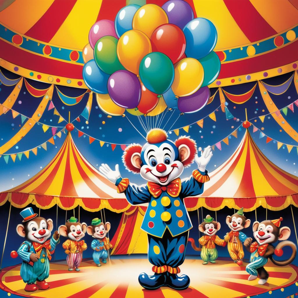 Joyful Clown and Monkey in Circus