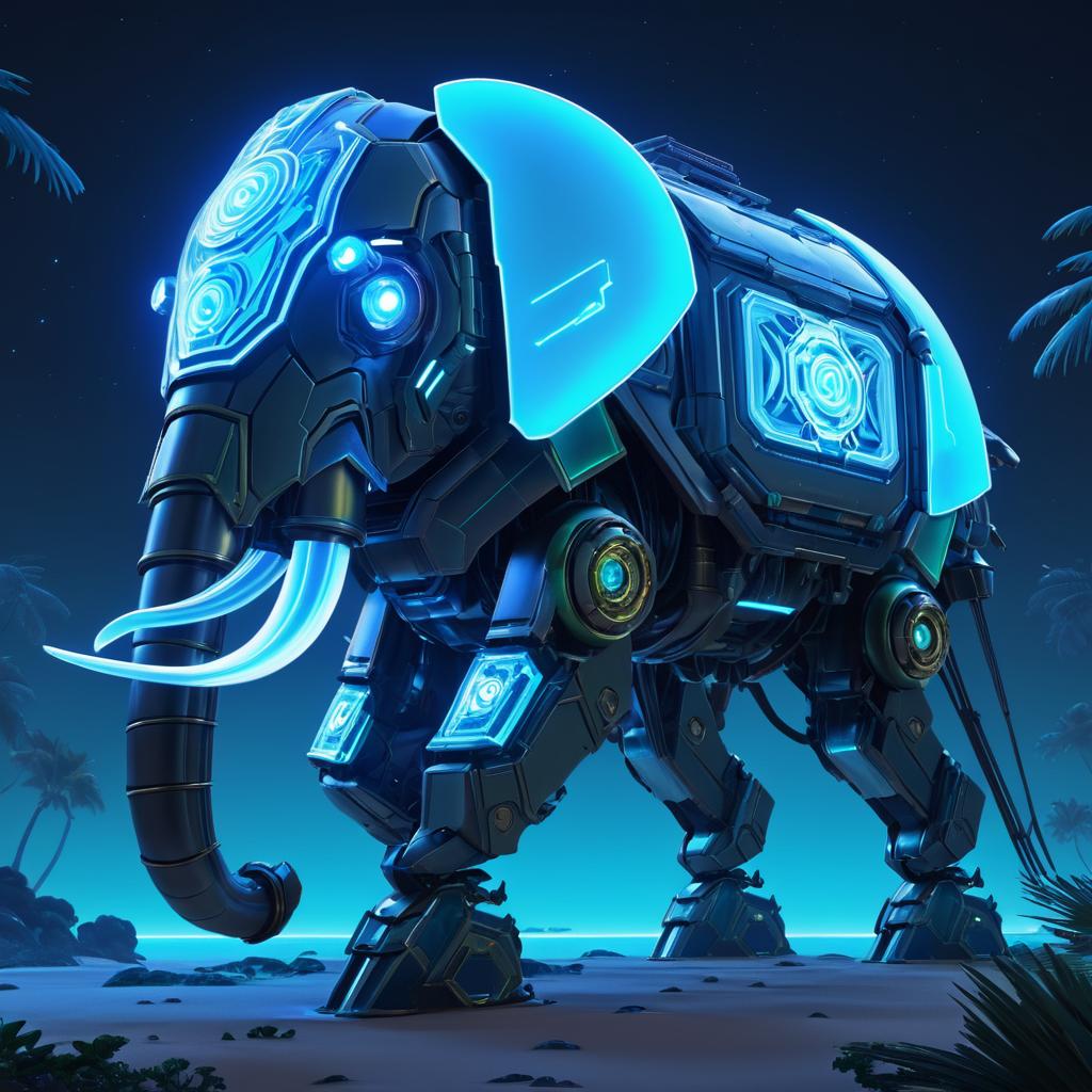 Bioluminescent Mecha Elephant Art