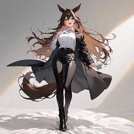 Two-Tone Horse Girl in White Shirt