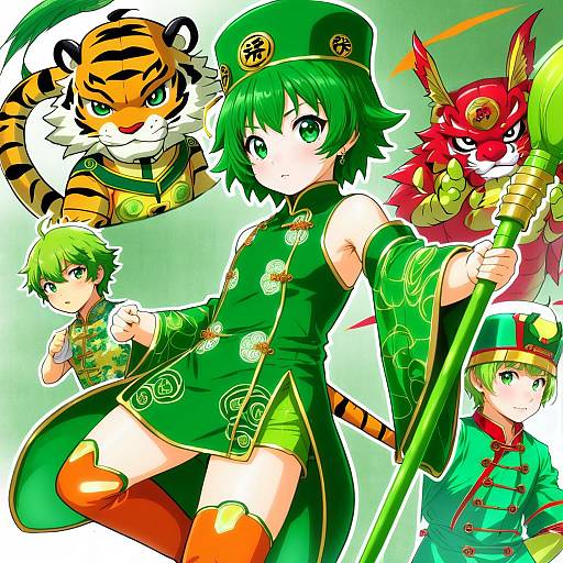 Illustration of Dragon kid, tiger & bunny in the style of Tachikoma (mousou teikoku)