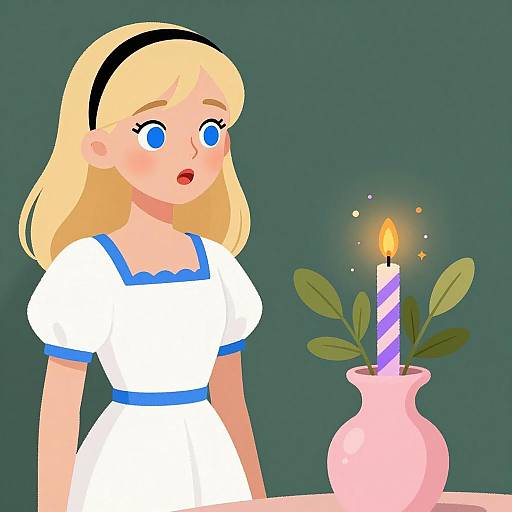 Surprised Blonde Girl with Colorful Decor