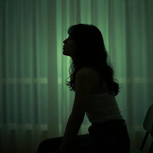 Silhouetted Woman in Neon Green Light