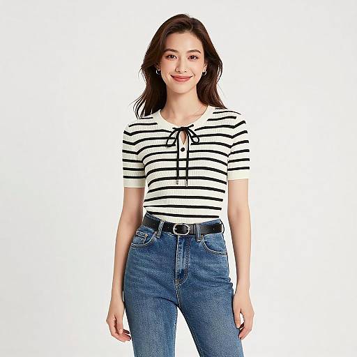 Smiling Woman in Casual Chic Outfit