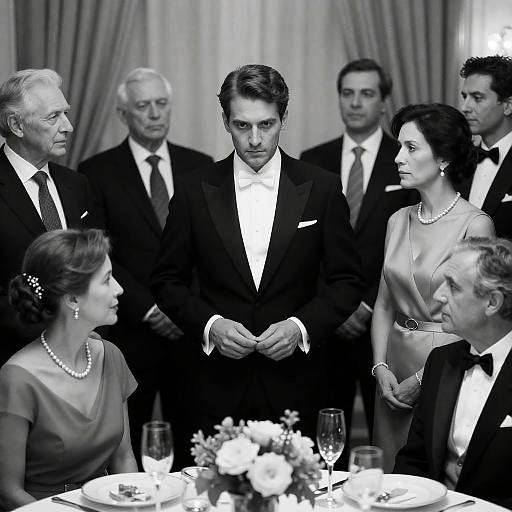 Elegant Black and White Dinner Party Scene