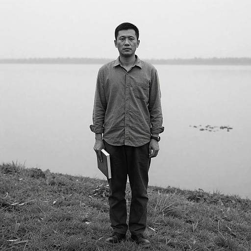 Man with Book on Grassy Hill