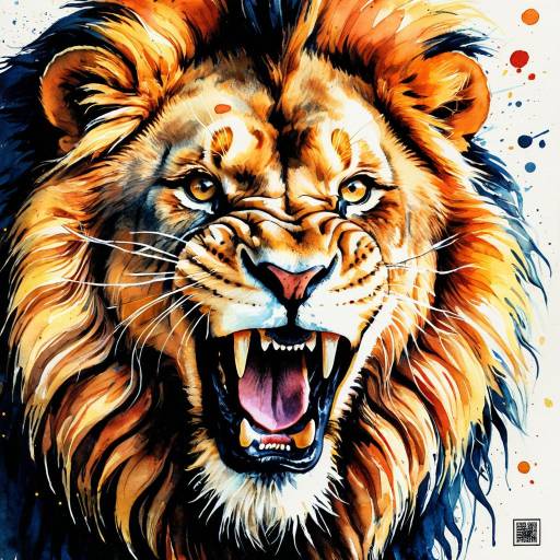Fierce Roaring Lion Watercolor Painting Fierce Roaring Lion Watercolor Painting