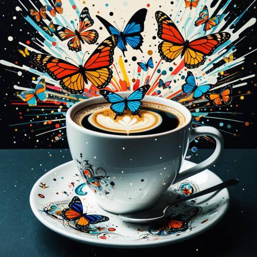 Surreal Coffee Cup with Kaleidoscopic Butterflies