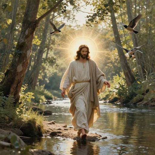 Jesus Walking by Serene Riverbank