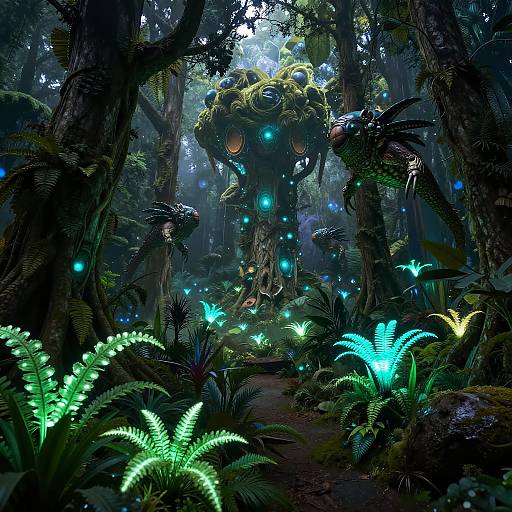 Bioluminescent Synthetic Forest Scene