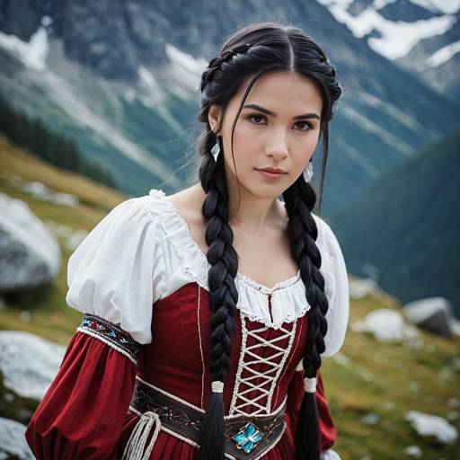 Woman in Rustic Alpine Costume with Braided Hair