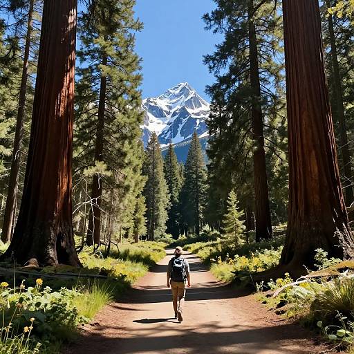 Hiker on Sequoia Forest Trail