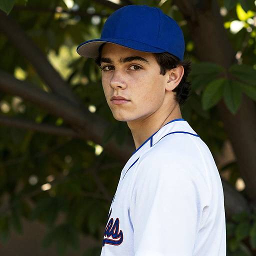 Young Man in Baseball Cap Among Leaves